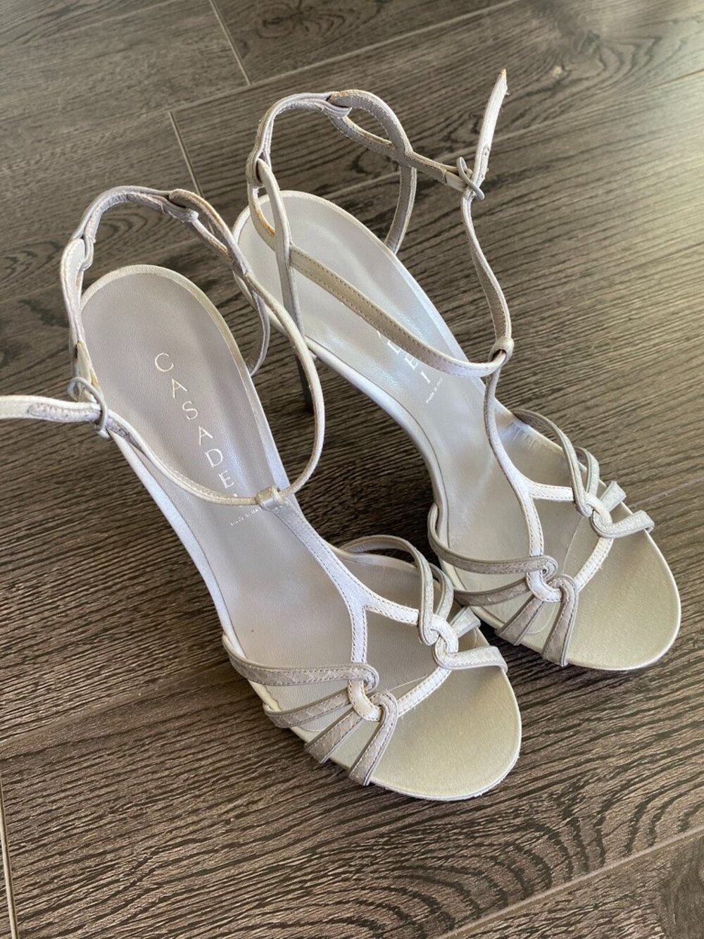 Casadei Grey Leather Strappy Stiletto Heel Sandals